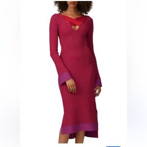 Herve Leger Women's Criss Cross
Contrast High Low Sheath Dress Stretch Knit Sz M